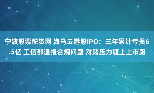 宁波股票配资网 海马云港股IPO：三年累计亏损6.5亿 工信部通报合规问题 对赌压力缠上上市路